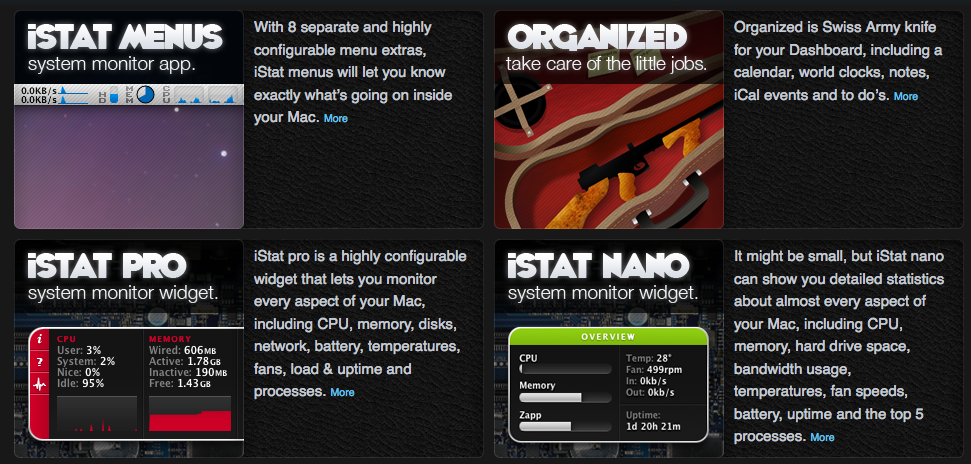 iSlayers.com에서 만든 iStat PRO, NANO 등의 사용자의 시스템 상태를 볼 수 있는 위젯이 있습니다.